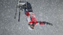 USA's Megan Nick takes a practice run ahead of the freestyle skiing women's aerials qualification during the 2022 Winter Olympic Games at the Genting Snow Park & Stadium, Zhangjiakou, Feb. 13, 2022.