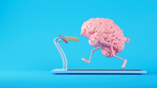 Illustration of a brain running on a treadmill