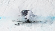 Darian Stevens of Team United States crashes during the Women's Freestyle Skiing Freeski Big Air final on day four of the 2022 Winter Olympics at Big Air Shougang on Feb. 8, 2022 in Beijing, China.