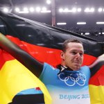Christopher Grotheer of Team Germany wins gold in Men's Skeleton at the 2022 Winter Olympic Games, Feb. 11, 2022, in Yanqing, China.