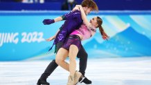 Katharina Mueller and Tim Dieck of Team Germany skate during the Ice Dance Rhythm Dance at the 2022 Winter Olympic Games, Feb. 12, 2022, in Beijing, China.