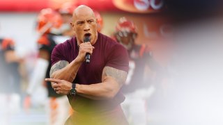 Dwayne "The Rock" Johnson attends the Super Bowl LVI