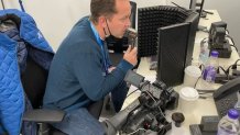 NBC 7 anchor Steven Luke records audio for a story at the Winter Olympics in Beijing, Feb. 6, 2022.