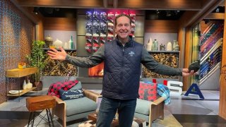 NBC 7 Anchor Steven Luke poses for a photo inside a TV studio at the Winter Olympics in Beijing, Feb. 20, 2022.