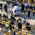2022 Winter Olympic mascot Bing Dwen Dwen entertains the crowd inside the Big Air Shougang venue in Beijing, Feb. 9, 2022.
