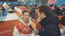 Snowboarding legend Shaun White is interviewed by NBC 7 Anchor Steven Luke at the 2018 Winter Olympics in PyeongChang.