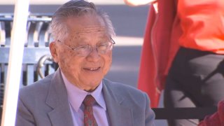 Tom Hom at the “Honorary Tom Hom Ave.” street unveiling in downtown San Diego, Feb. 12, 2022.
