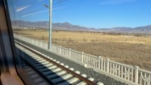 A view of the mountains from a high-speed rail car in Beijing, Feb. 1, 2022.