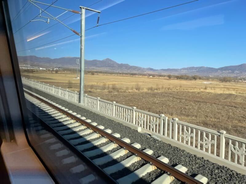 A view of the mountains from a high-speed rail car in Beijing, Feb. 1, 2022.