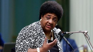 FILE - Assemblywoman Shirley Weber speaks at the Capitol in Sacramento, Calif., on June 10, 2020.