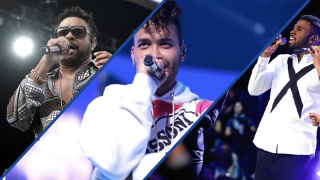 Left: Shaggy performs during the 2018 Tortuga Music Festival on April 7, 2018, in Fort Lauderdale, Florida. Middle: Prince Royce on stage at the Watsco Center in Coral Gables, FL on September 20, 2021 -- (Photo by: John Parra/Telemundo). Right: Jason Derulo