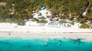 Aerial of riviera maya near Playa del Camren, Quintana Roo, Mexico