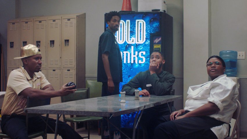 BUST DOWN — “Bad Hang” Episode 101 — Pictured: (l-r) Chris Redd as Chris, Jak Knight as Jak, Langston Kerman as Langston, Sam Jay as Sam — (Photo by: Peacock)