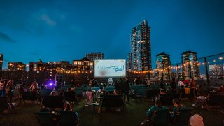 An undated image of a screening as part of the Rooftop Cinema Embarcadero in San Diego.