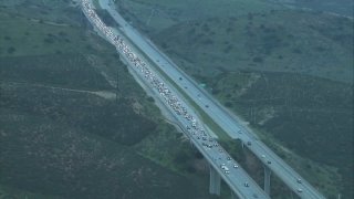 Traffic piles up on State Route 52 near Santee on Thursday, March 10, 2022 following a fatal motorcycle crash.