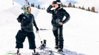 Shaun White surprises Zach Sherman with a Challenged Athletes Foundation grant at Woodward Park City in Utah.