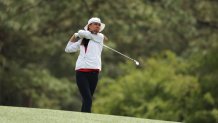 AUGUSTA, GEORGIA - APRIL 02: Anna Davis of the United States plays a shot during the final round of the Augusta National Women's Amateur at Augusta National Golf Club on April 02, 2022 in Augusta, Georgia.