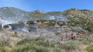 Cal Fire crews fighting a brush fire burning in San Felipe near Warner Springs on April 23, 2022.