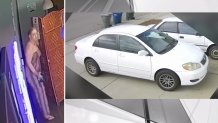 A customer at Sharetea in Escondido accused of stealing a barista's car on April 4, 2022 (left), and the barista's car (right).
