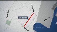 A map of Evergreen Street in Point Loma.