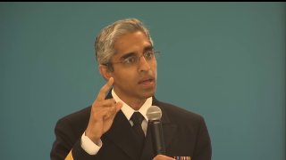 U.S. Surgeon General Dr. Vivek Murthy visits with Lincoln High School students in San Diego to talk about mental health on April 4, 2022.