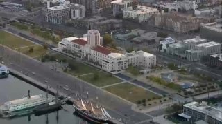 An aerial image of the San Diego County Administration Center, taken on Monday, April 25, 2022.