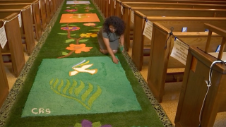 A floor mural is pictured at Our Lady of Grace in Encino.