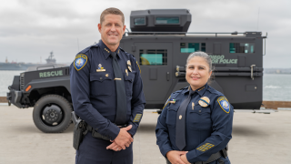 Pictured above is (right) Magda Fernandez, the new Harbor Police chief/vice president of public safety and (left) Jeffrey Geary assistant chief.