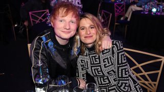 LONDON, ENGLAND - FEBRUARY 08: (EDITORIAL USE ONLY) Ed Sheeran and Cherry Seaborn during The BRIT Awards 2022 at The O2 Arena on February 08, 2022 in London, England.