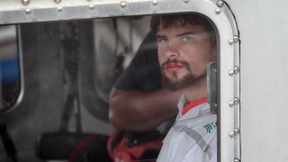 This Sept. 27, 2016, file photo shows Nathan Carman arrive to the Coast Guard base in Boston after surviving the sinking of his 32-foot fishing boat near Block Canyon, off New York, in the Atlantic Ocean on Sept. 18.