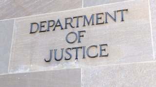 Department of Justice sign, Washington DC, USA