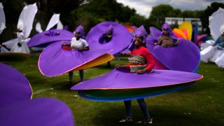 Members of the Mahogany carnival group take part in a rehearsal