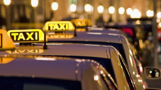 Illuminated taxi signs from cabs in Germany in this undated file photo.