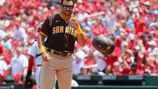 ST LOUIS, MO – JUNE 01: Trent Grisham #2 of the San Diego Padres reacts after striking out against the St. Louis Cardinals in the seventh inning at Busch Stadium on June 1, 2022 in St Louis, Missouri. (Photo by Dilip Vishwanat/Getty Images)