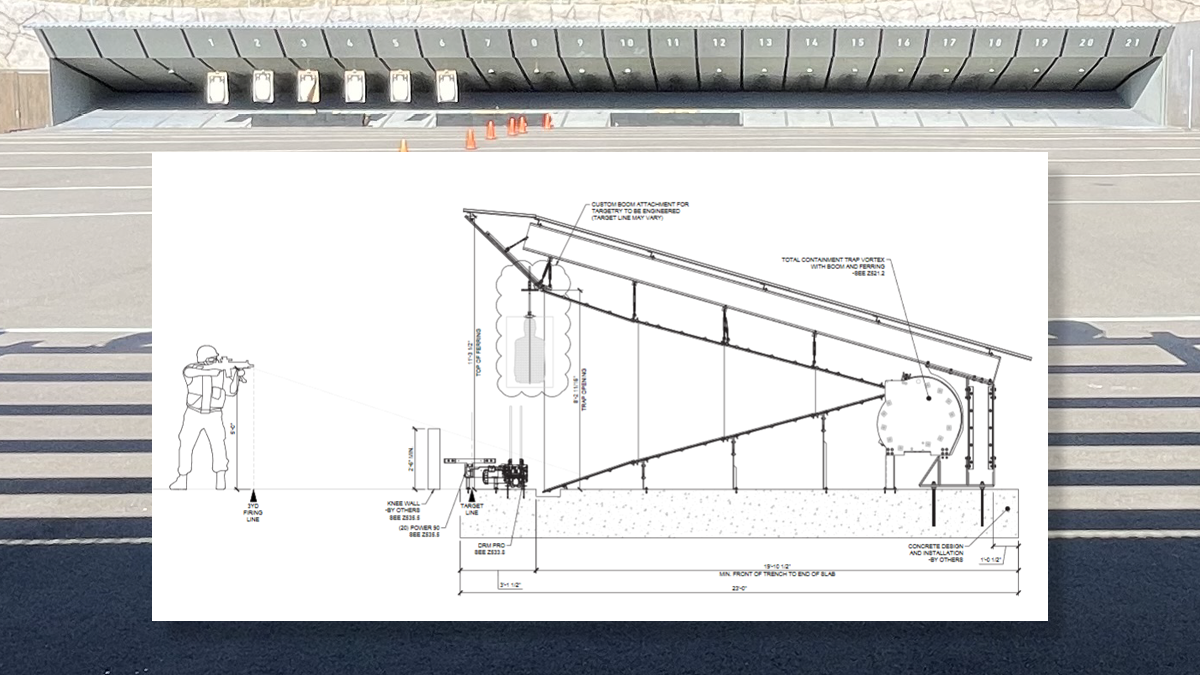 This design schematic shows how bullets enter a chamber, which funnels them into a containment trap.