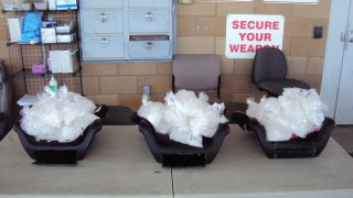 About 26 pounds of methamphetamine were found in three child booster seats during a vehicle stop on Wednesday, June 15, 2022 in Murrieta.