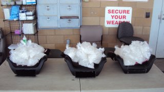 About 26 pounds of methamphetamine were found in three child booster seats during a vehicle stop on Wednesday, June 15, 2022 in Murrieta.