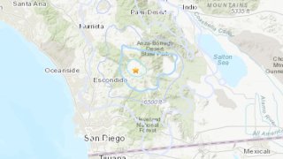 A United States Geological Survey map shows where an earthquake rocked San Diego's East County on Friday, June 3, 2022.