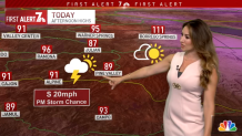 Photograph of NBC 7 Meteorologist Sheena Parveen discussing the First Alert Forecast that includes a possible storm chance near Pine Valley, June 28, 2022.