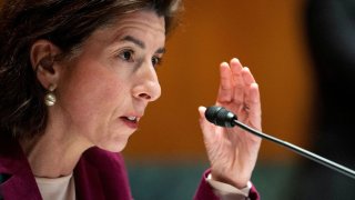 Commerce Secretary Gina Raimondo testifies before the Senate Appropriations Subcommittee on Commerce, Justice, Science, and Related Agencies during a hearing on expanding broadband access on Capitol Hill in Washington, D.C., February 1, 2022.