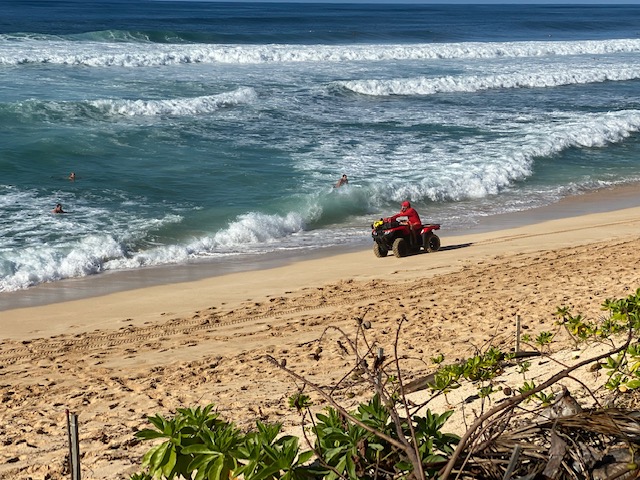 A lifeguard patrols the North Shore in Oahu, Hawai’i in this undated image. (Courtesy: “Big Wave Guardians”/Marty Hoffman Films in association with MacGillivray Freeman Films