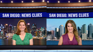 NBC 7's meteorologists Dagmar Midcap and Sheena Parveen giving out San Diego: News Clues on Jeopardy! on Tuesday, July 19, 2022.