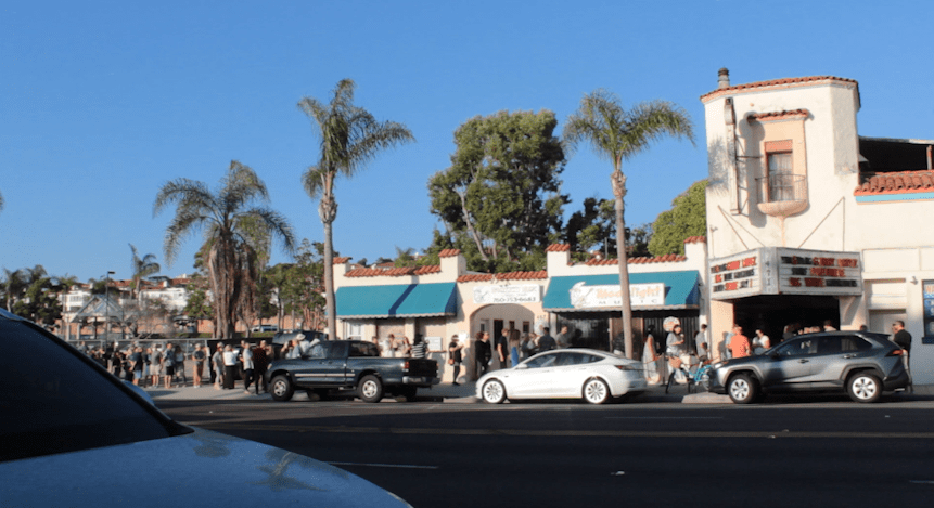 A packed line forms down the street outside La Paloma Theatre in Encinitas, June 24, 2022. (Courtesy: Mackenzie Stafford)