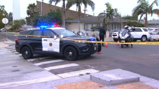 San Diego police investigate after a pedestrian was struck and killed by a vehicle in Oak Park on July 14, 2022.