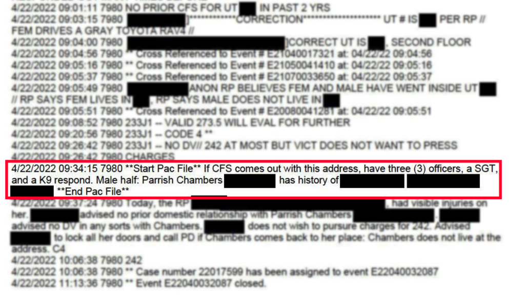 San Diego Police cite this "PAC File" to explain why they thought the suspect lived at Connie Dadkhah's address.