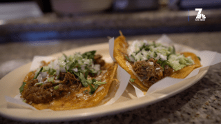 Two crunchy tacos from Chula Vista's El Primo Birrieria.