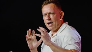 Peter Thiel, president and founder of Clarium Capital Management LLC, speaks during the Bitcoin 2022 conference in Miami, Florida, on Thursday, April 7, 2022.