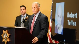Clark County Sheriff Joe Lombardo speaks at a news conference on the arrest of Clark County Public Administrator Robert "Rob" Telles