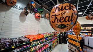 Halloween candy is for sale at a Harris Teeter grocery store on October 17, 2022 in Washington, DC.