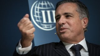 Daniel Pinto, co-president and chief operating officer of JPMorgan Chase & Co., speaks during the Institute of International Finance (IIF) annual membership meeting in Washington, D.C., Oct. 18, 2019.